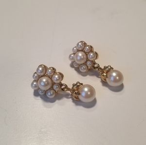 Vintage Monet Faux Pearl Gold Tone Stud Earrings